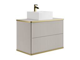 Vente-unique Fluted Wall-Hung Bathroom Unit With Gold Trim & Square Countertop in Beige - thumbnail 5