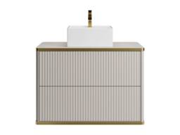Vente-unique Fluted Wall-Hung Bathroom Unit With Gold Trim & Square Countertop in Beige - thumbnail 4