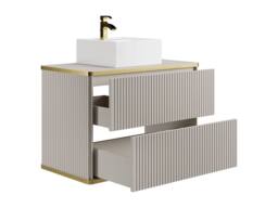 Vente-unique Fluted Wall-Hung Bathroom Unit With Gold Trim & Square Countertop in Beige - thumbnail 6