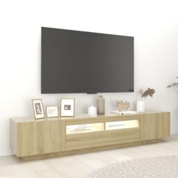 Berkfield Home TV Cabinet with LED Lights Sonoma Oak 200x35x40 cm in Brown - Size: 200 x 35 x 40 cm - thumbnail 3
