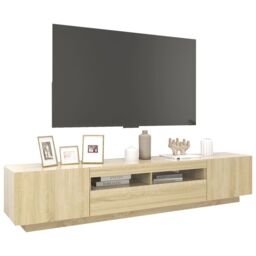 Berkfield Home TV Cabinet with LED Lights Sonoma Oak 200x35x40 cm in Brown - Size: 200 x 35 x 40 cm - thumbnail 6