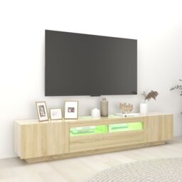 Berkfield Home TV Cabinet with LED Lights Sonoma Oak 200x35x40 cm in Brown - Size: 200 x 35 x 40 cm - thumbnail 5