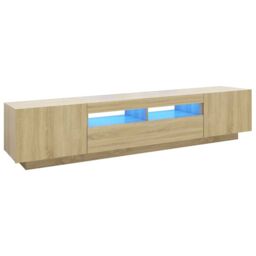 Berkfield Home TV Cabinet with LED Lights Sonoma Oak 200x35x40 cm in Brown - Size: 200 x 35 x 40 cm - thumbnail 2