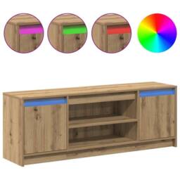 Berkfield Home TV Cabinet with LED in Artisan Oak 139.5x34x50 cm, Made from Engi in Brown - Size: 139.5x34x50 cm - thumbnail 4