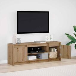 Berkfield Home TV Cabinet with LED in Artisan Oak 139.5x34x50 cm, Made from Engi in Brown - Size: 139.5x34x50 cm - thumbnail 2