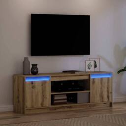 Berkfield Home TV Cabinet with LED in Artisan Oak 139.5x34x50 cm, Made from Engi in Brown - Size: 139.5x34x50 cm - thumbnail 5