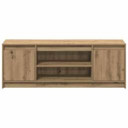 Berkfield Home TV Cabinet with LED in Artisan Oak 139.5x34x50 cm, Made from Engi in Brown - Size: 139.5x34x50 cm - thumbnail 7