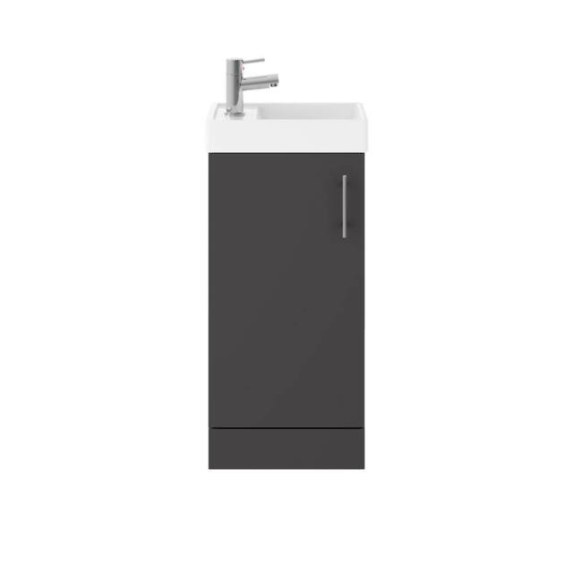 Balterley Saint Contemporary Bathroom Floor Standing 1 Soft-Close Door Vanity Unit & Rectangular Basin, Gloss Grey, 405 mm in Grey - image 1