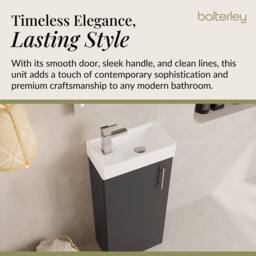 Balterley Saint Contemporary Bathroom Floor Standing 1 Soft-Close Door Vanity Unit & Rectangular Basin, Gloss Grey, 405 mm in Grey - thumbnail 3