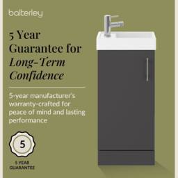 Balterley Saint Contemporary Bathroom Floor Standing 1 Soft-Close Door Vanity Unit & Rectangular Basin, Gloss Grey, 405 mm in Grey - thumbnail 6
