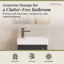 Balterley Saint Contemporary Bathroom Floor Standing 1 Soft-Close Door Vanity Unit & Rectangular Basin, Gloss Grey, 405 mm in Grey - thumbnail 4