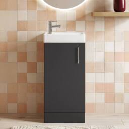 Balterley Saint Contemporary Bathroom Floor Standing 1 Soft-Close Door Vanity Unit & Rectangular Basin, Gloss Grey, 405 mm in Grey - thumbnail 9
