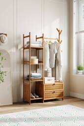 Garden Sanctuary Multi-functional Wooden Coat Rack with Storage Drawers in Natural - thumbnail 2