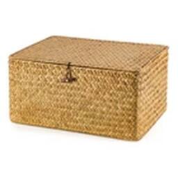 EONLION Seagrass Storage Hamper with Lid Woven Wicker Basket in Brown - thumbnail 1