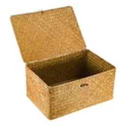 EONLION Seagrass Storage Hamper with Lid Woven Wicker Basket in Brown - thumbnail 3