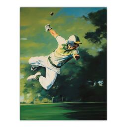 "Artery8 Wall Art Print Cricket Match Outfield Diving Catch Watercolour Artwork For Him Fan Man Cave Poster in Green - Size: W24"" x H32""" - thumbnail 1