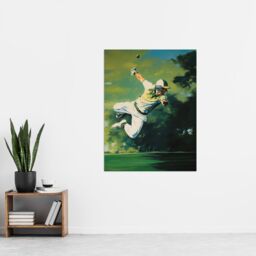 "Artery8 Wall Art Print Cricket Match Outfield Diving Catch Watercolour Artwork For Him Fan Man Cave Poster in Green - Size: W24"" x H32""" - thumbnail 4