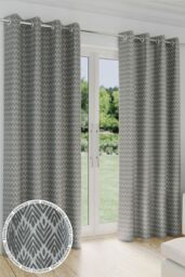 Enhanced Living 'Aspen' Grey Geometric Leaf Pattern Room Darkening - Pair of Thermal Curtains with Eyelet Header - Size: 229 cm width x 183 cm drop - thumbnail 1