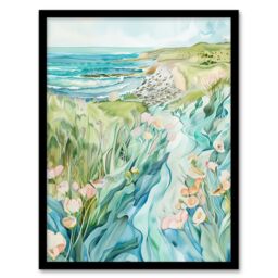 "Artery8 East Riding English Coastal Scene Watercolour Framed Art Print in Blue - Size: W12"" x H16""" - thumbnail 1