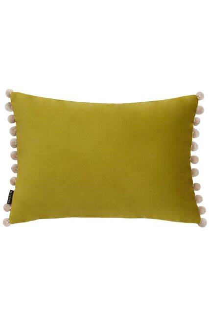 Paoletti Fiesta Soft Velvet Pom Pom Trimmed Cushion in Light Green