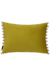Paoletti Fiesta Soft Velvet Pom Pom Trimmed Cushion in Light Green - thumbnail 1