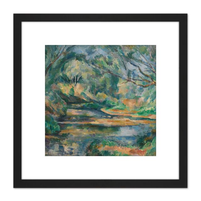 Artery8 Cezanne The Brook Landscape 8X8 Inch Square Wooden Framed Wall Art Print Picture with Mount in Black - image 1