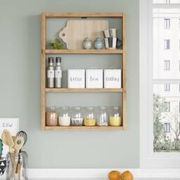 CALICOSY EMMA 3-Shelf Wall Shelf, 60Cm High in Light Oak - thumbnail 2