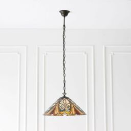 Loops Tiffany Glass Hanging Ceiling Pendant Light Bronze Chain Down Lamp Shade i00121 in Clear - thumbnail 5