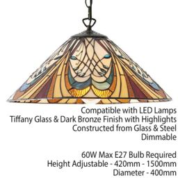 Loops Tiffany Glass Hanging Ceiling Pendant Light Bronze Chain Down Lamp Shade i00121 in Clear - thumbnail 2