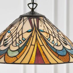 Loops Tiffany Glass Hanging Ceiling Pendant Light Bronze Chain Down Lamp Shade i00121 in Clear - thumbnail 3