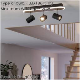 Loops Stylish Black & Brown Triple Ceiling Spotlight for Indoor Space - thumbnail 2