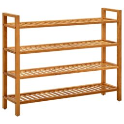 Berkfield Home Shoe Rack with 4 Shelves 100x27x80 cm Solid Oak Wood in Brown - Size: 100 x 27 x 80 cm - thumbnail 1