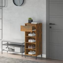 Berkfield Home Shoe Rack Smoked Oak 40x36x105 cm Engineered Wood in Brown - Size: 40 x 36 x 105 cm - thumbnail 3