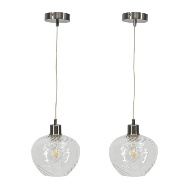 First Choice Lighting Set of 2 Bradson - Clear Swirl Glass with Satin Nickel Pendant Fitting - image 1