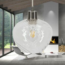 First Choice Lighting Set of 2 Bradson - Clear Swirl Glass with Satin Nickel Pendant Fitting - thumbnail 4