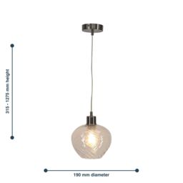 First Choice Lighting Set of 2 Bradson - Clear Swirl Glass with Satin Nickel Pendant Fitting - thumbnail 8
