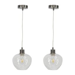 First Choice Lighting Set of 2 Bradson - Clear Swirl Glass with Satin Nickel Pendant Fitting - thumbnail 1