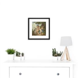 Artery8 Andriessen Three Children With Two Dogs 8X8 Inch Square Wooden Framed Wall Art Print Picture with Mount in Black - thumbnail 2