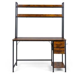 Kelvenix Computer Desk with Hutch Industrial Workstation Desk for Study in Brown - Size: 0.6m2