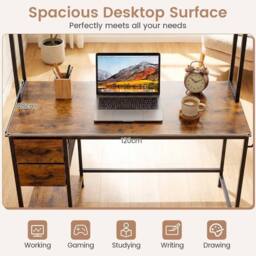 Kelvenix Computer Desk with Hutch Industrial Workstation Desk for Study in Brown - Size: 0.6m2 - thumbnail 4