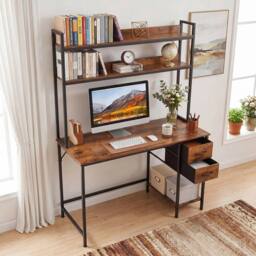 Kelvenix Computer Desk with Hutch Industrial Workstation Desk for Study in Brown - Size: 0.6m2 - thumbnail 3
