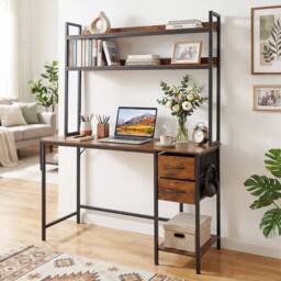 Kelvenix Computer Desk with Hutch Industrial Workstation Desk for Study in Brown - Size: 0.6m2 - thumbnail 5