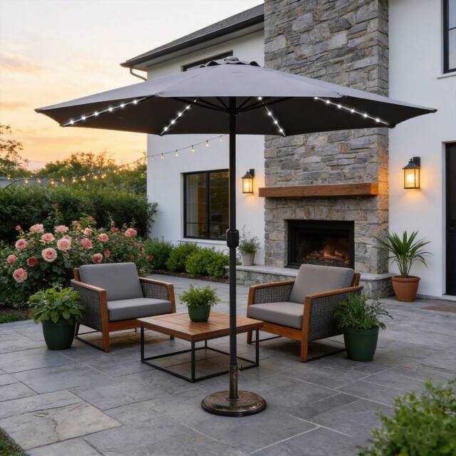 MIMO Outdoor Parasol with LED Lights, Crank Table Sun Umbrella for Garden in Grey - Size: 1 Pack - image 1