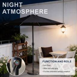 MIMO Outdoor Parasol with LED Lights, Crank Table Sun Umbrella for Garden in Grey - Size: 1 Pack - thumbnail 5