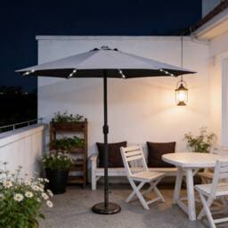 MIMO Outdoor Parasol with LED Lights, Crank Table Sun Umbrella for Garden in Grey - Size: 1 Pack - thumbnail 6
