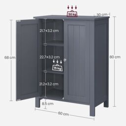 VASAGLE Freestanding Bathroom Cabinet with 2 Adjustable Shelves in Grey - thumbnail 2