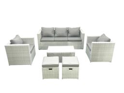 Fimous Rattan Garden Furniture Set with 3 Seater Sofa 2 Chair Rectangular Coffee Table 2 Small Footstools Light Grey Mixed 7 Seater - thumbnail 1