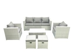 Fimous Rattan Garden Furniture Set with 3 Seater Sofa 2 Chair Rectangular Coffee Table 2 Small Footstools Light Grey Mixed 7 Seater - thumbnail 2