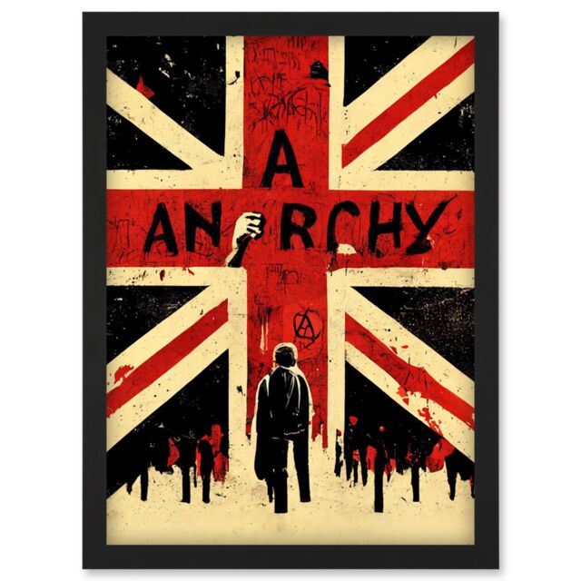 Artery8 Anarchy Union Jack Stencil Rebel Graffiti Punk UK Artwork Framed Wall Art Print A4 in Black - image 1