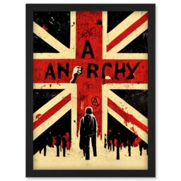 Artery8 Anarchy Union Jack Stencil Rebel Graffiti Punk UK Artwork Framed Wall Art Print A4 in Black - thumbnail 1